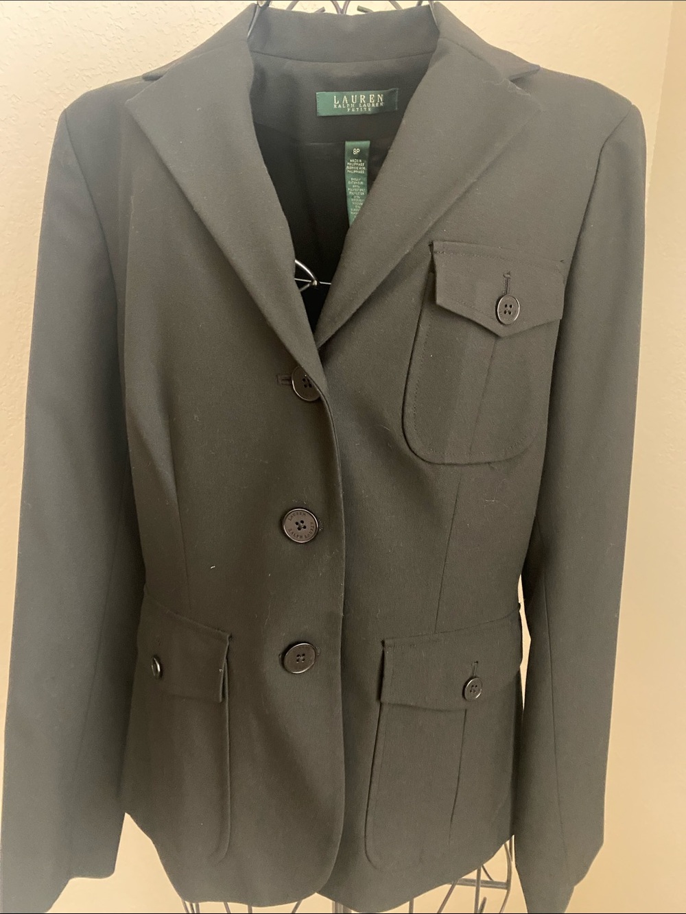 Lauren Ralph Lauren Black Notch Collar Three-Button Blazer